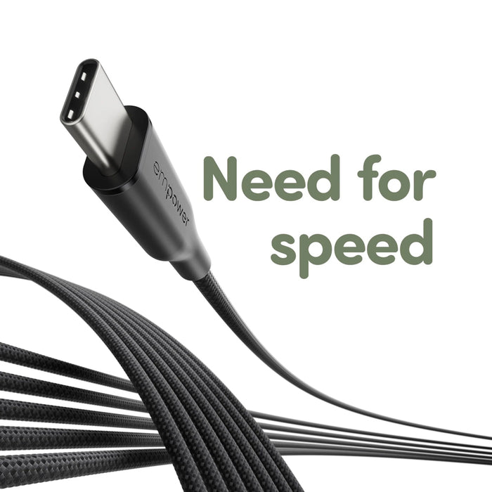 Empower by Panzerglass Racing Space Black 60W Cable เชื่อมต่อกับสมาร์ทโฟน USB-C port แสดงการชาร์จจริง