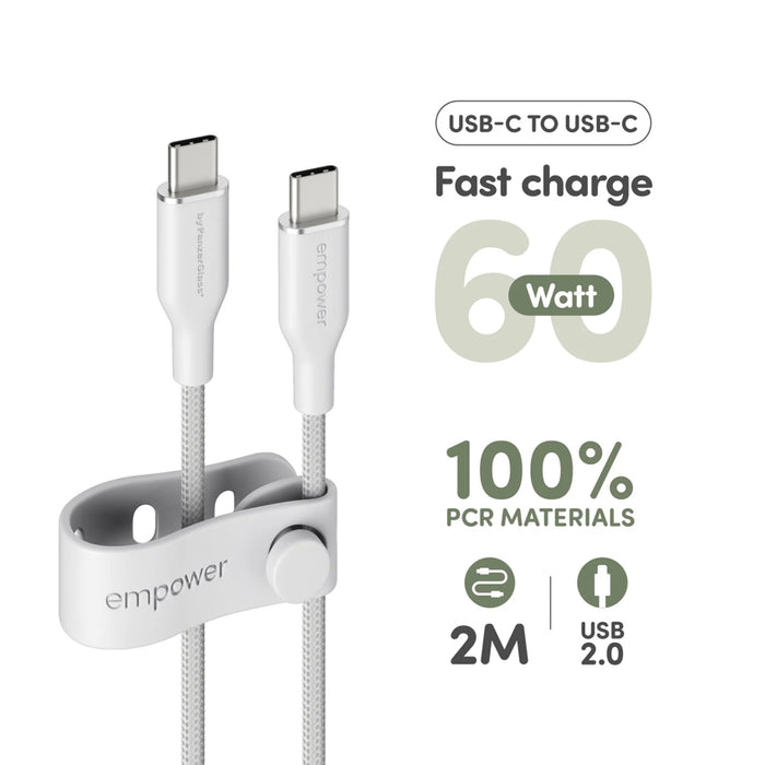 Empower by PanzerGlass Racing C to C Cable 60W 2M สี Silver White สายชาร์จ USB-C to USB-C สำหรับการชาร์จเร็ว