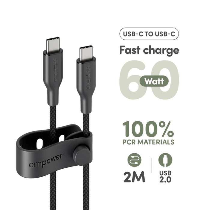 Empower by Panzerglass Racing Space Black 60W 2M Cable เชื่อมต่อกับแล็ปท็อป แสดงความสามารถ fast charging 60W สายยาวใช้งานสะดวก