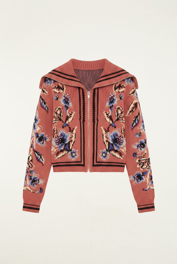Floral Beauty Tapestry Blush Pink Knit Cardigan