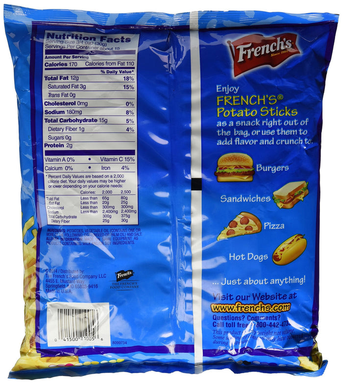 French's Original Shelf-Stable Potato Sticks, 16 oz Plastic Bag French's