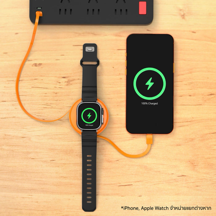 Function 101 2-in-1 Retractable Cable ชาร์จ iPhone ไร้สายและ MacBook ผ่านสาย USB-C พร้อมกัน