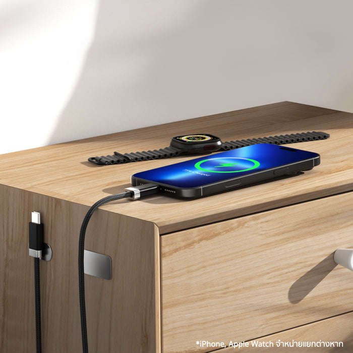 Function 101 Stay Cable with metal plate on desk keeping charging cable tidy and accessible