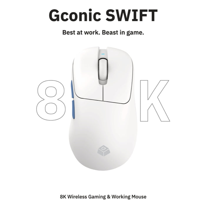 เมาส์เกมมิ่งไร้สาย Gconic SWIFT 8K เซนเซอร์ PAW3950 DPI 30,000 ลื่นด้วย 8000Hz น้ำหนักเบา 57g แบตอึด 120 ชม. เช็คราคาเลย