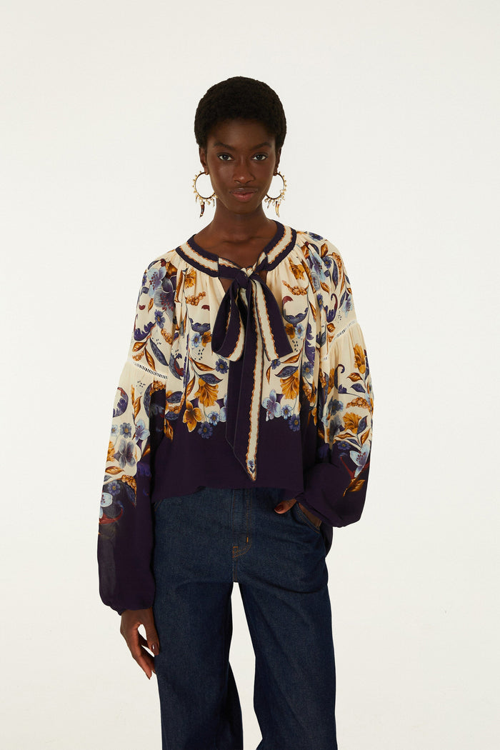 Golden Nature Ties Long Sleeve Blouse