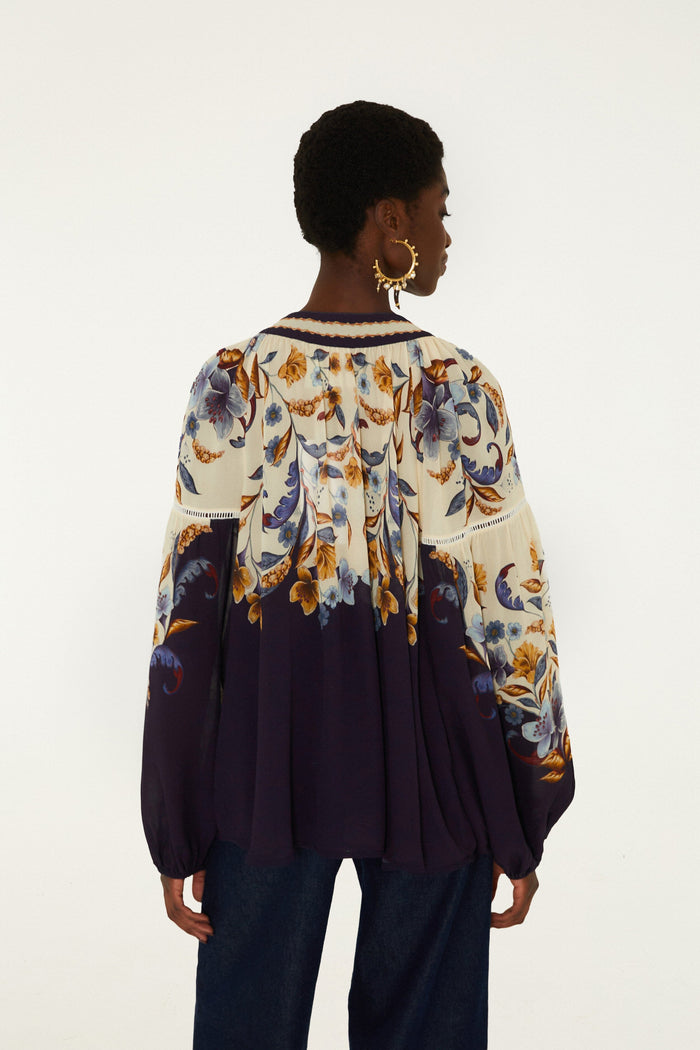 Golden Nature Ties Long Sleeve Blouse