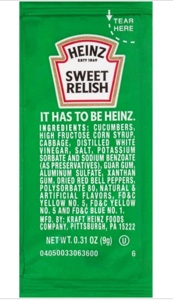 Heinz Sweet Relish Portion Packets, 500 ct Heinz