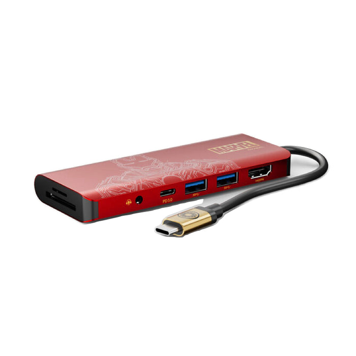 Hub USB-C แบบ 7 in 1 Pass 100W สีแดง - ลาย Iron Man