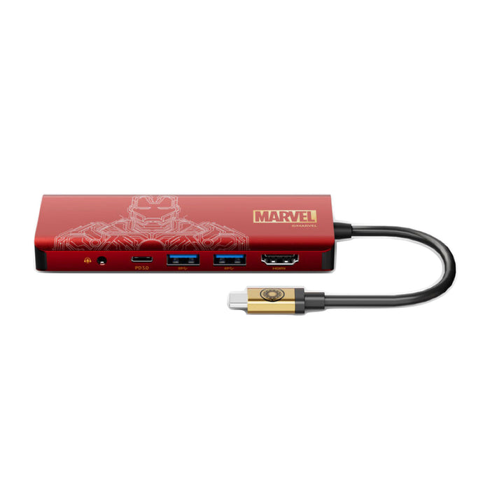 Hub USB-C แบบ 7 in 1 Pass 100W สีแดง - ลาย Iron Man