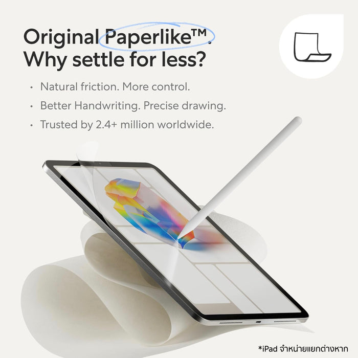 ฟิล์ม Paperlike iPad Pro 13 (2024) , Air 13 (2024/2025) Film 3 สัมผัสกระดาษ เขียน Apple Pencil ลื่น วาดแม่น ลดรอยนิ้วมือ พร้อมปกป้องหน้าจอ