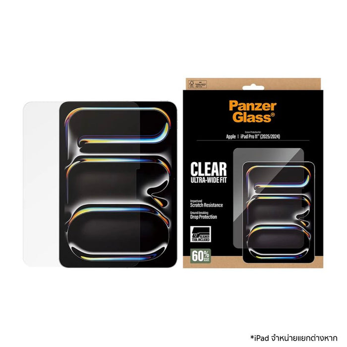 ฟิล์มกระจก PanzerGlass สำหรับ iPad Pro 11 (M4/M5) แข็งแรง กันตก กันรอย ใสชัด 100% ทัชลื่น ติดง่ายด้วย FASTFIT รองรับปากกา ใส่เคสได้