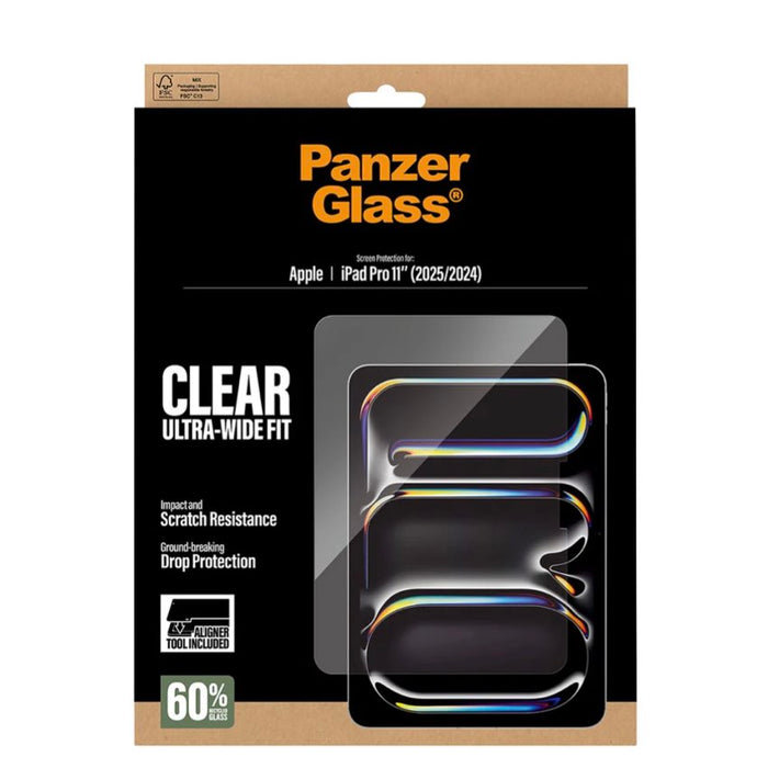 ฟิล์มกระจก PanzerGlass สำหรับ iPad Pro 11 (M4/M5) แข็งแรง กันตก กันรอย ใสชัด 100% ทัชลื่น ติดง่ายด้วย FASTFIT รองรับปากกา ใส่เคสได้