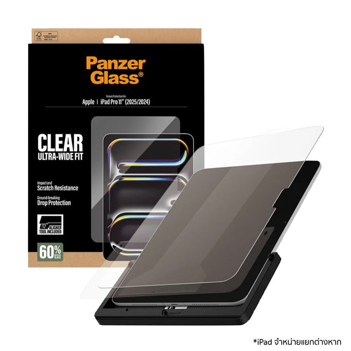 ฟิล์มกระจก PanzerGlass สำหรับ iPad Pro 11 (M4/M5) แข็งแรง กันตก กันรอย ใสชัด 100% ทัชลื่น ติดง่ายด้วย FASTFIT รองรับปากกา ใส่เคสได้