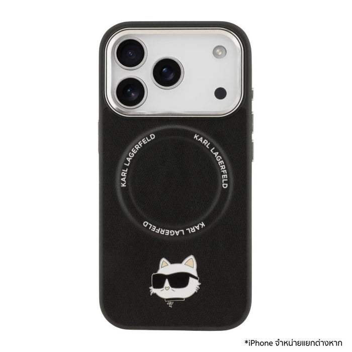 เคสกันกระแทก iPhone 17 Pro Karl Choupette Head PU MagSafe - Black