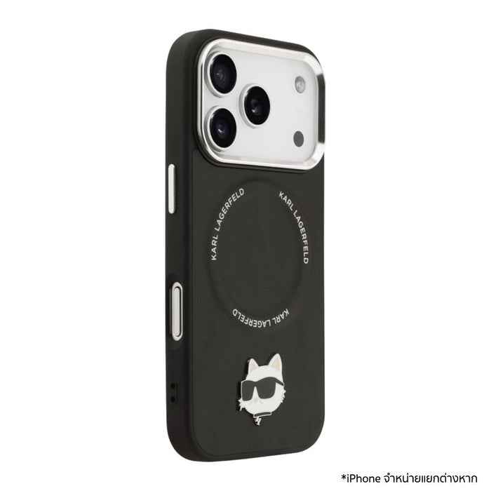 เคสกันกระแทก iPhone 17 Pro Karl Choupette Head PU MagSafe - Black