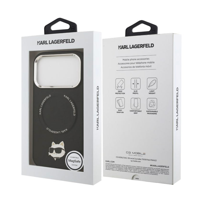 เคสกันกระแทก iPhone 17 Pro Karl Choupette Head PU MagSafe - Black