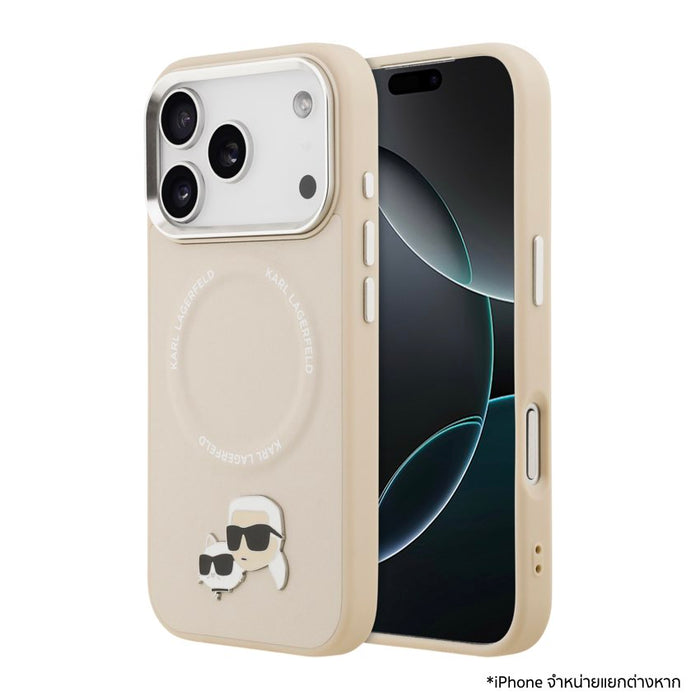 เคสกันกระแทก iPhone 17 Pro Karl Karl-Choupette Head PU รองรับ MagSafe - Beige
