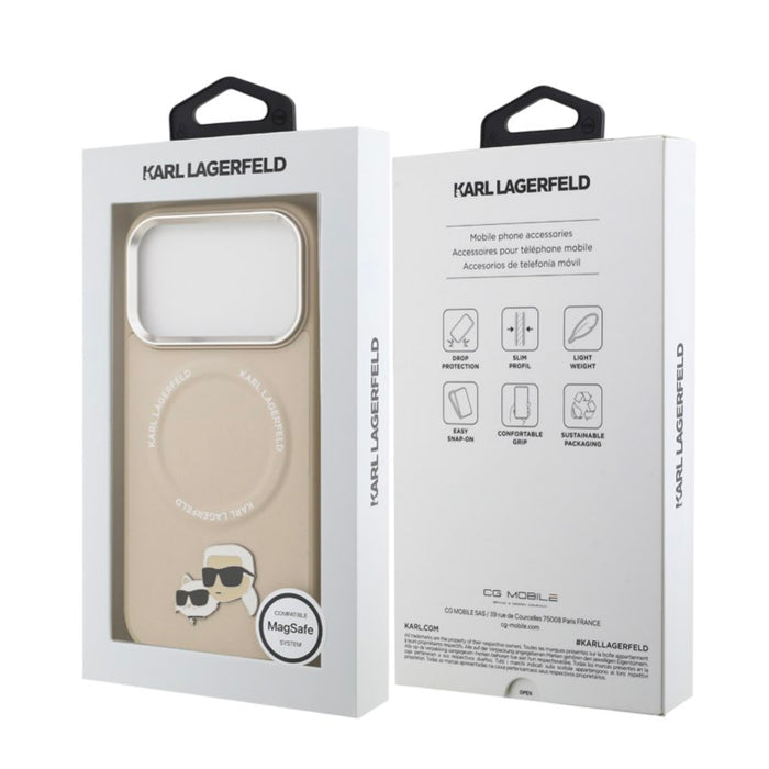 เคสกันกระแทก iPhone 17 Pro Karl Karl-Choupette Head PU รองรับ MagSafe - Beige