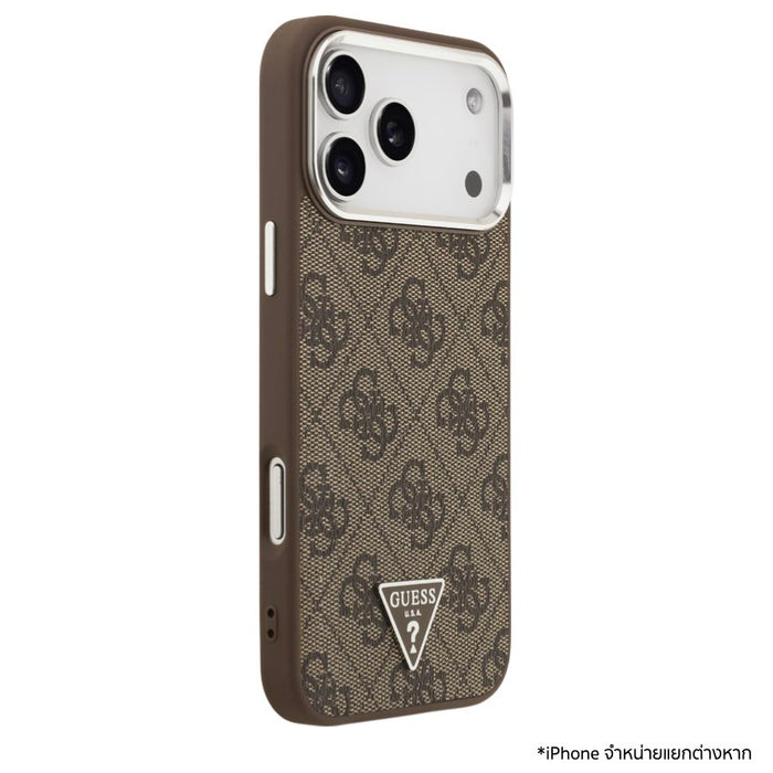 เคส iPhone 17 Pro Max GUESS หนัง PU สีน้ำตาล รองรับ MagSafe ดีไซน์บางหรู โลโก้ 4G Triangle ปกป้องเครื่องรอบด้าน จับถนัด ใช้งานง่ายทุกพอร์ต