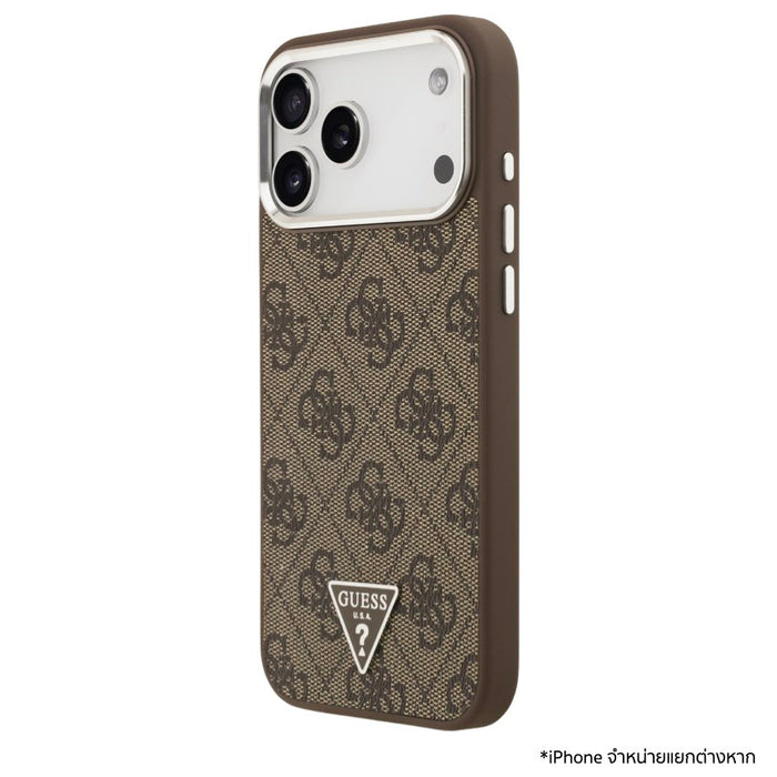 เคส iPhone 17 Pro Max GUESS หนัง PU สีน้ำตาล รองรับ MagSafe ดีไซน์บางหรู โลโก้ 4G Triangle ปกป้องเครื่องรอบด้าน จับถนัด ใช้งานง่ายทุกพอร์ต