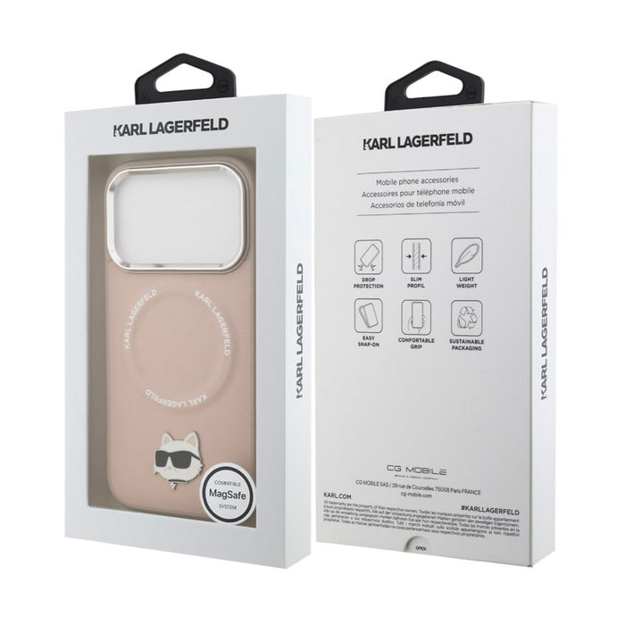 เคสกันกระแทก iPhone 17 Pro Max Karl Choupette Head PU MagSafe - Pink