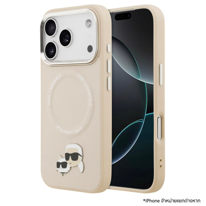 เคสกันกระแทก iPhone 17 Pro Max Karl Karl-Choupette Head PU รองรับ MagSafe - Beige