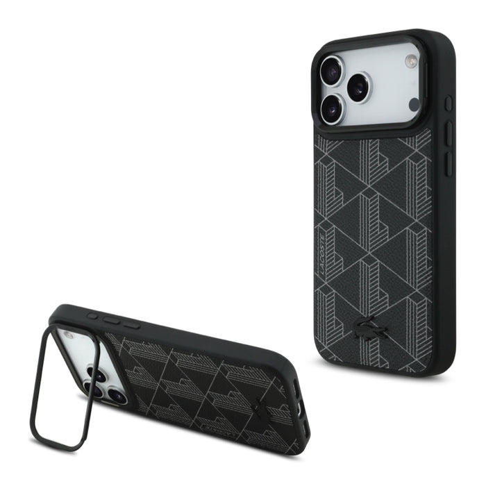 เคสกันกระแทก iPhone 17 Pro Max Lacoste Monogramme พร้อมขาตั้ง รองรับ MagSafe - Black