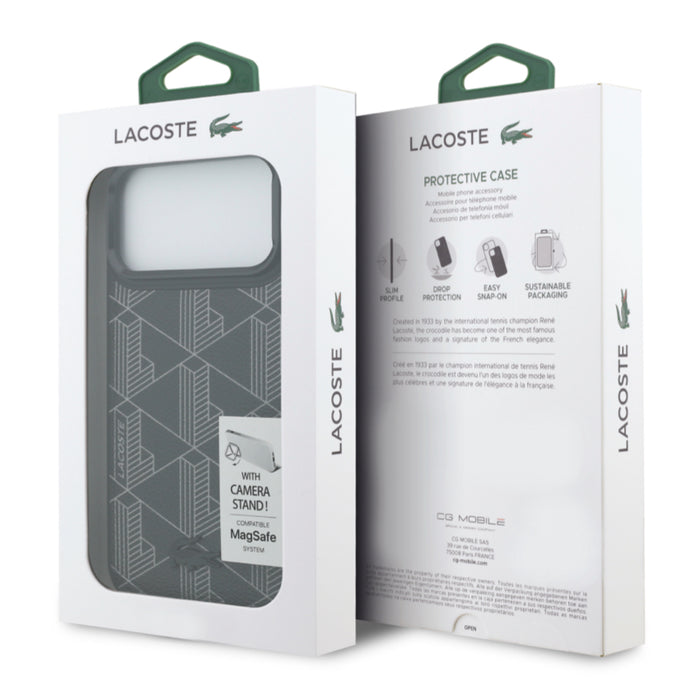 เคสกันกระแทก iPhone 17 Pro Max Lacoste Monogramme พร้อมขาตั้ง รองรับ MagSafe - Black