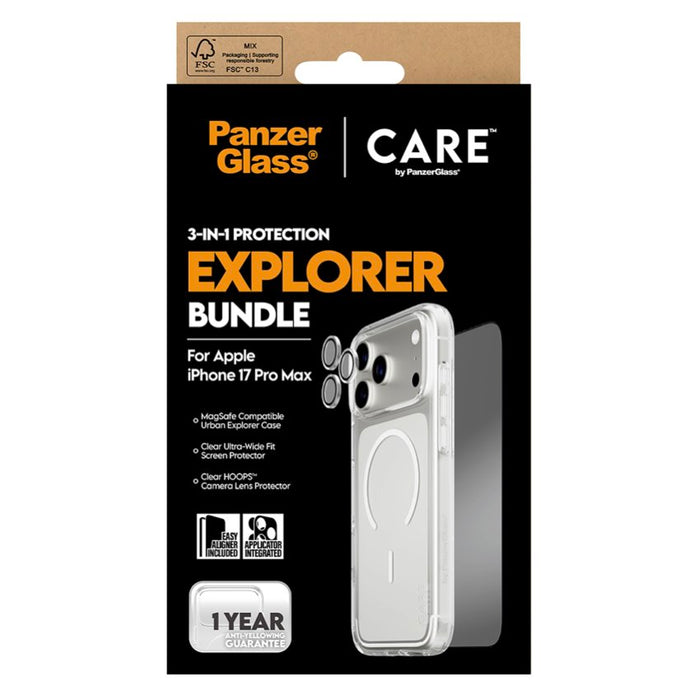 ปกป้อง iPhone 17 Pro Max ของคุณด้วย PanzerGlass Case Bundle Set มาพร้อมกระจกกันรอย ฟิล์มเลนส์กล้อง และเคสแข็งแรงรองรับ MagSafe