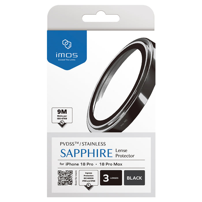ฟิล์มกระจกป้องกันเลนส์ iPhone 18 Pro / 18 Pro Max IMOS Sapphire Stainless - Black