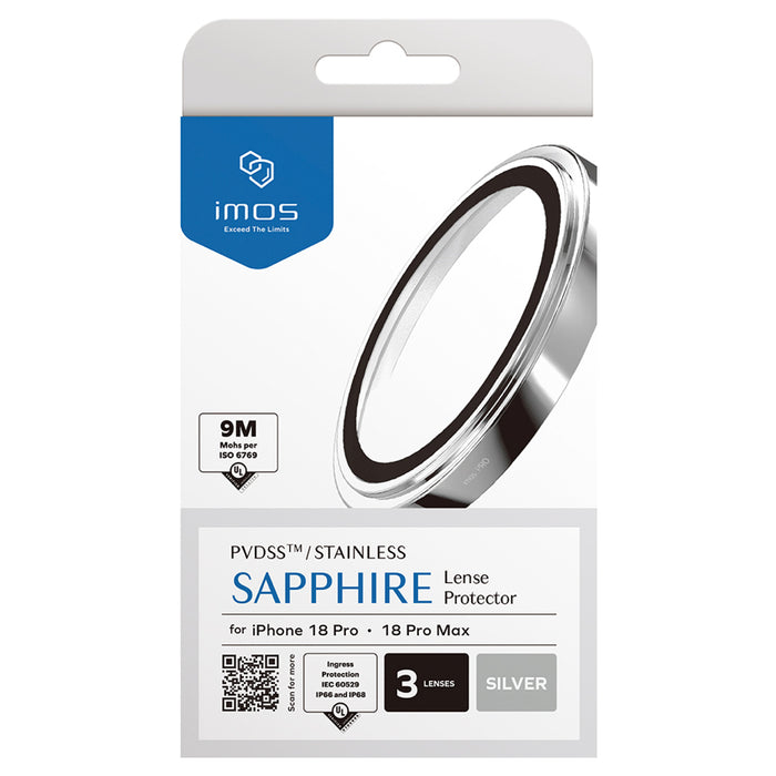 ฟิล์มกระจกป้องกันเลนส์ iPhone 18 Pro / 18 Pro Max IMOS Sapphire Stainless - Silver