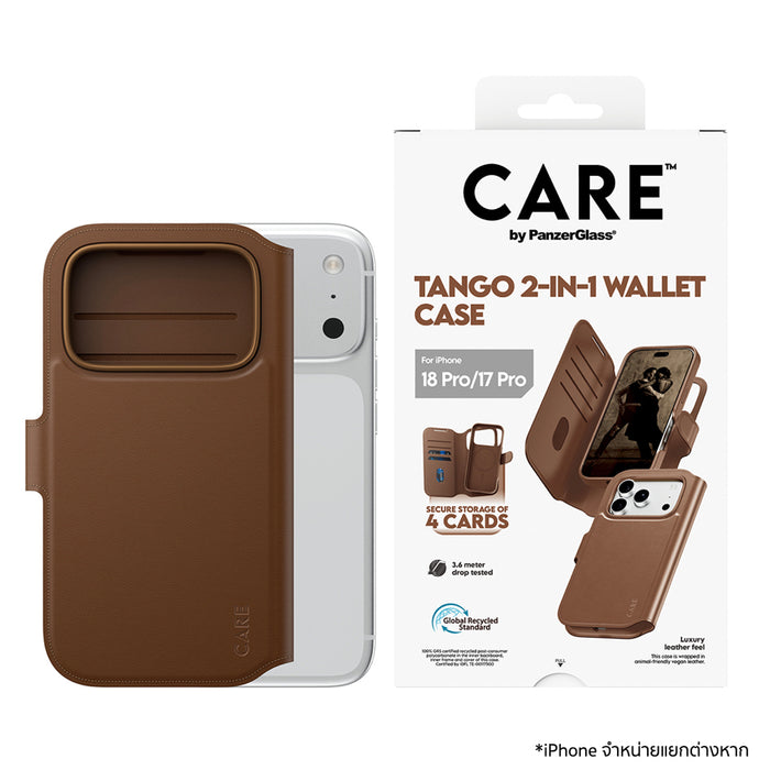 เคสฝาพับ และ กระเป๋าใส่บัตร Tango 2 in 1 Wallet MagSafe for iPhone 18 Pro - Brown แบรนด์ CARE
