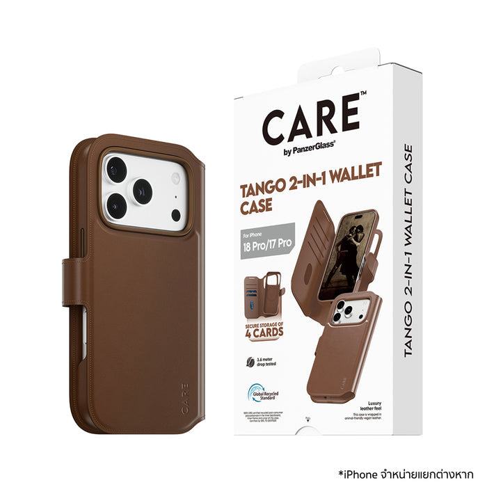 เคสฝาพับ และ กระเป๋าใส่บัตร Tango 2 in 1 Wallet MagSafe for iPhone 18 Pro - Brown กันกระแทก 3.4 เมตร แบรนด์ CARE