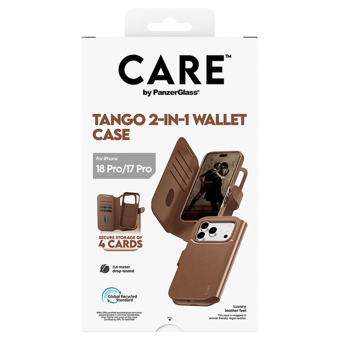 เคสฝาพับ และ กระเป๋าใส่บัตร Tango 2 in 1 Wallet MagSafe for iPhone 18 Pro - Brown ใส่บัตร 4 ใบ แบรนด์ CARE