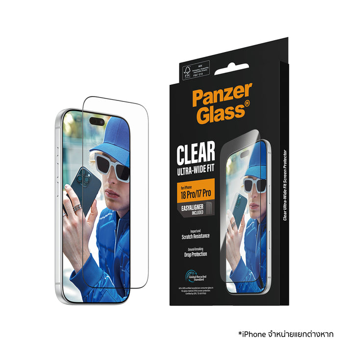 ฟิล์มกระจกกันรอย Panzerglass Ultra Wide Fit w.EasyAligner for iPhone 18 Pro กันกระแทก