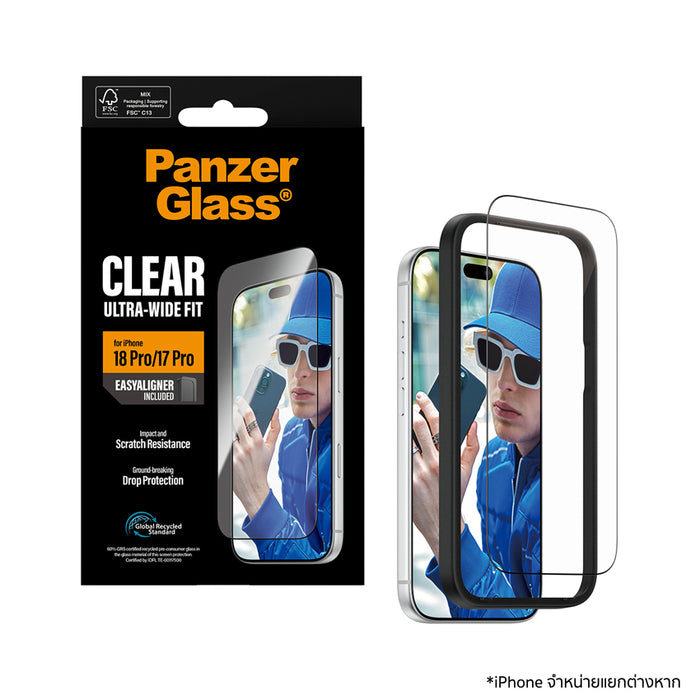 ฟิล์มกระจกกันรอย Panzerglass Ultra Wide Fit w.EasyAligner for iPhone 18 Pro พร้อมอุปกรณ์ช่วยติดตั้ง