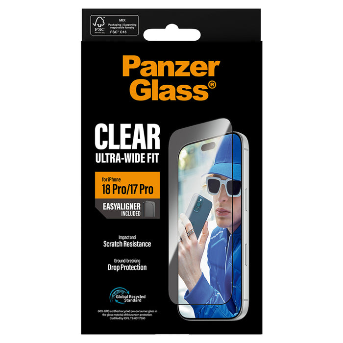 ฟิล์มกระจกกันรอย Panzerglass Ultra Wide Fit w.EasyAligner for iPhone 18 Pro ทนทาน