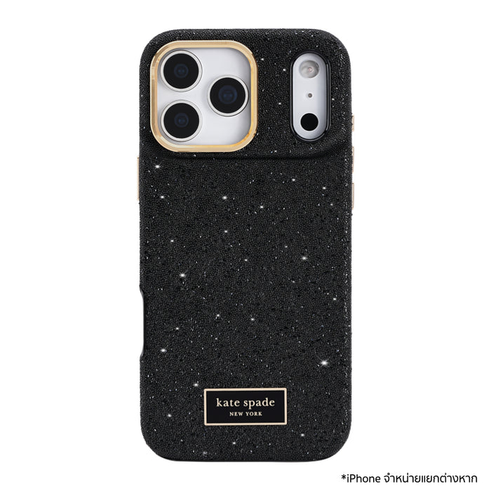 KATE SPADE Crystal Pave Mag เคส iPhone 18 Pro ดีไซน์คริสตัลสีดำพร้อมฮาร์ดแวร์สีทอง รองรับ MagSafe และกันกระแทกสูงสุด 12 ฟุต