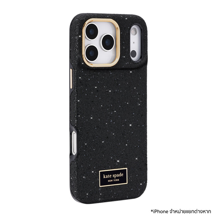 KATE SPADE Crystal Pave Mag เคส iPhone 18 Pro ดีไซน์คริสตัลสีดำพร้อมฮาร์ดแวร์สีทอง รองรับ MagSafe และกันกระแทกสูงสุด 12 ฟุต