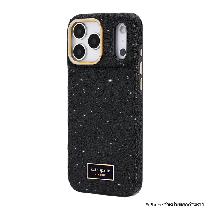 KATE SPADE Crystal Pave Mag เคส iPhone 18 Pro ดีไซน์คริสตัลสีดำพร้อมฮาร์ดแวร์สีทอง รองรับ MagSafe และกันกระแทกสูงสุด 12 ฟุต
