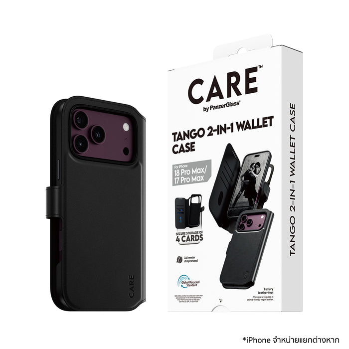 เคสฝาพับ และ กระเป๋าใส่บัตร Tango 2 in 1 Wallet MagSafe for iPhone 18 Pro Max - Black กันกระแทก 3.4 เมตร แบรนด์ CARE