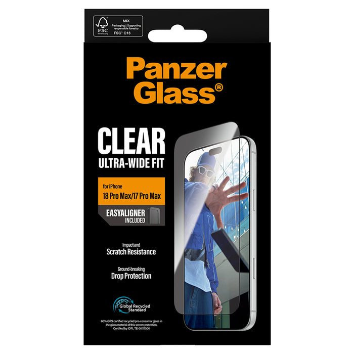 ฟิล์มกระจกกันรอย Panzerglass Ultra Wide Fit w.EasyAligner for iPhone 18 Pro Max ทนทาน