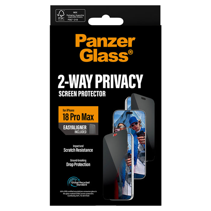 ฟิล์มเพิ่มความเป็นส่วนตัว Panzerglass Ultra Wide Fit Privacy w.EasyAligner for iPhone 18 Pro Max กันกระแทก