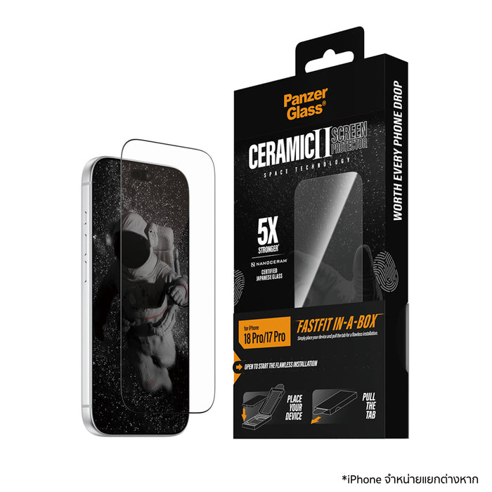 ฟิล์มกระจกกันรอย Panzerglass Ceramic w.Fastfit in-a-box for iPhone 18 Pro ทนทาน แข็งแรง 5 เท่า