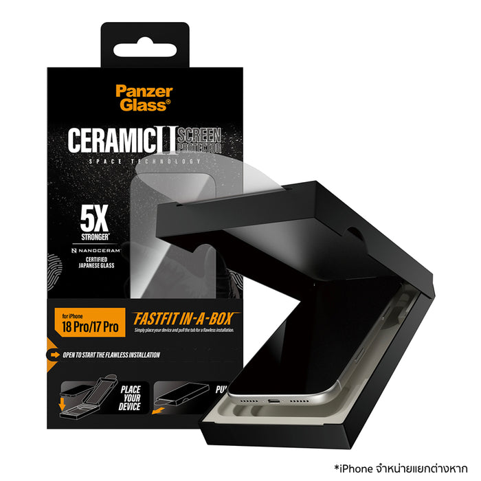 ฟิล์มกระจกกันรอย Panzerglass Ceramic w.Fastfit in-a-box for iPhone 18 Pro มีอุปกรณ์ช่วยติดตั้ง EasyAligner