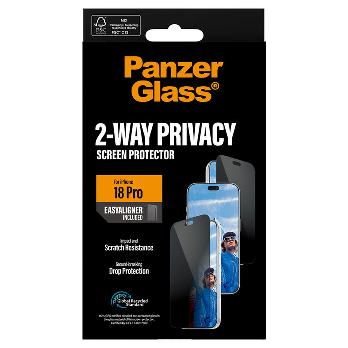 ฟิล์มเพิ่มความเป็นส่วนตัว Panzerglass Ultra Wide Fit Privacy w.EasyAligner for iPhone 18 Pro กันกระแทก