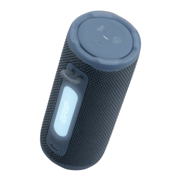 ลำโพง JBL Grip ขนาดกะทัดรัด สีน้ำเงิน พร้อมไฟแบ็คแผงด้านหลัง