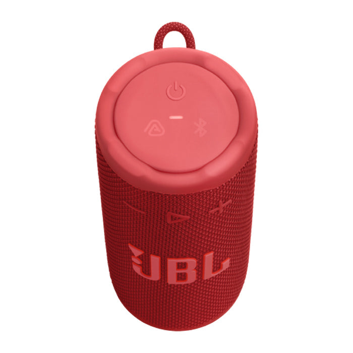 พื้นผิวและโลโก้ JBL บนรุ่นสีแดง