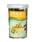 A container of JFC Noritamago Furikake Rice Seasoning, with label in Japanese and English, indicating it is a product of China, used for seasoning rice.