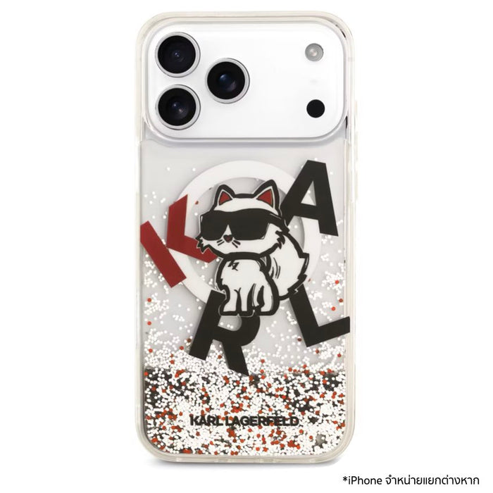 เคสกันกระแทก KARL Scattered Choupette Liquid Glitter MagSafe สำหรับ iPhone 17 Pro Max - Transparent